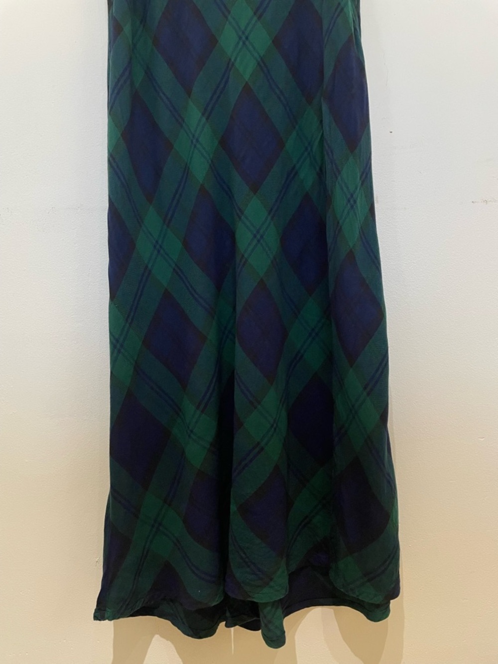 AVEC LES FILLES Green Blue Plaid Maxi Dress Slip Bias Cut Grunge Dark Academia M - Picture 5 of 9